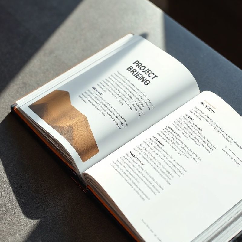 Student portfolio binder open on a slate-grey desk